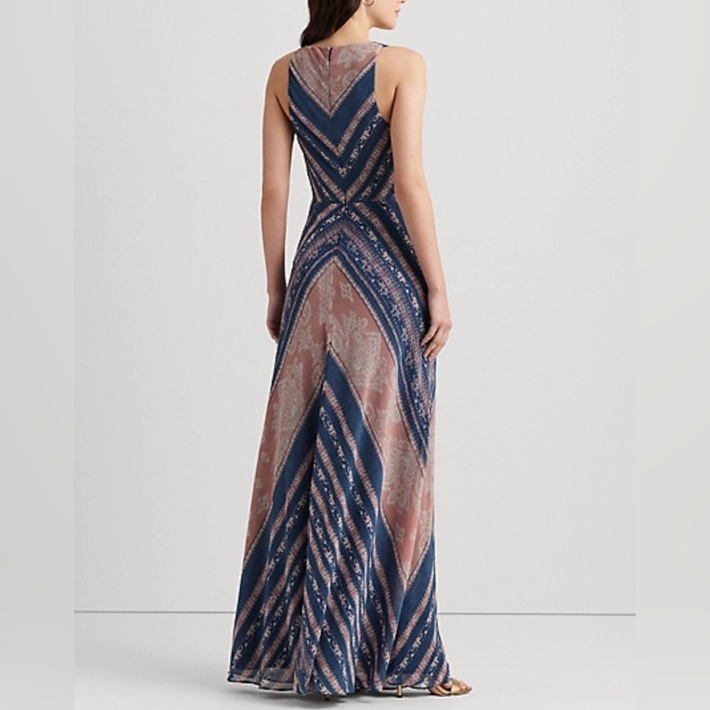 Lauren Ralph Lauren Print Twist-Front Georgette Gown - Picture 4 of 5